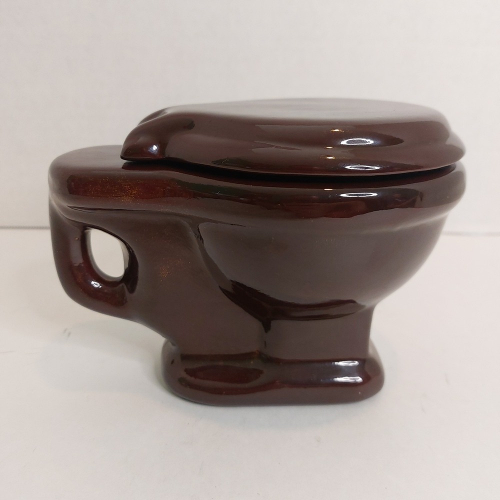 Handmade Ceramic Novelty Toilet Mug Cup With Lid Brown Green Speckled Pottery